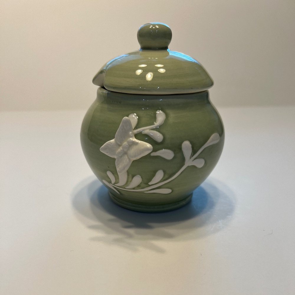 Decorative Ceramic Jam Jar + Lid Mint Green  Butterfly Home Decor